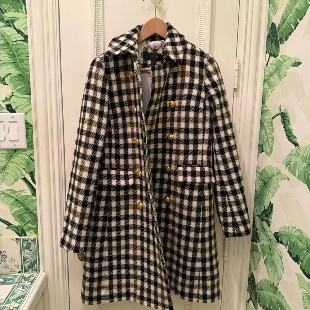 J. Crew 100% Wool Double-breasted Coat in Oxford Check Size 0